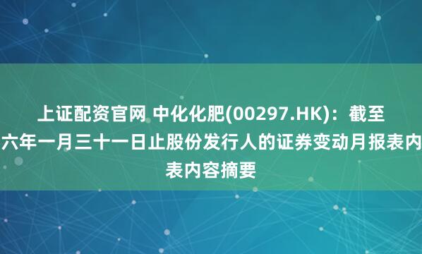 上证配资官网 中化化肥(00297.HK)：截至二零二六年一月三十一日止股份发行人的证券变动月报表内容摘要